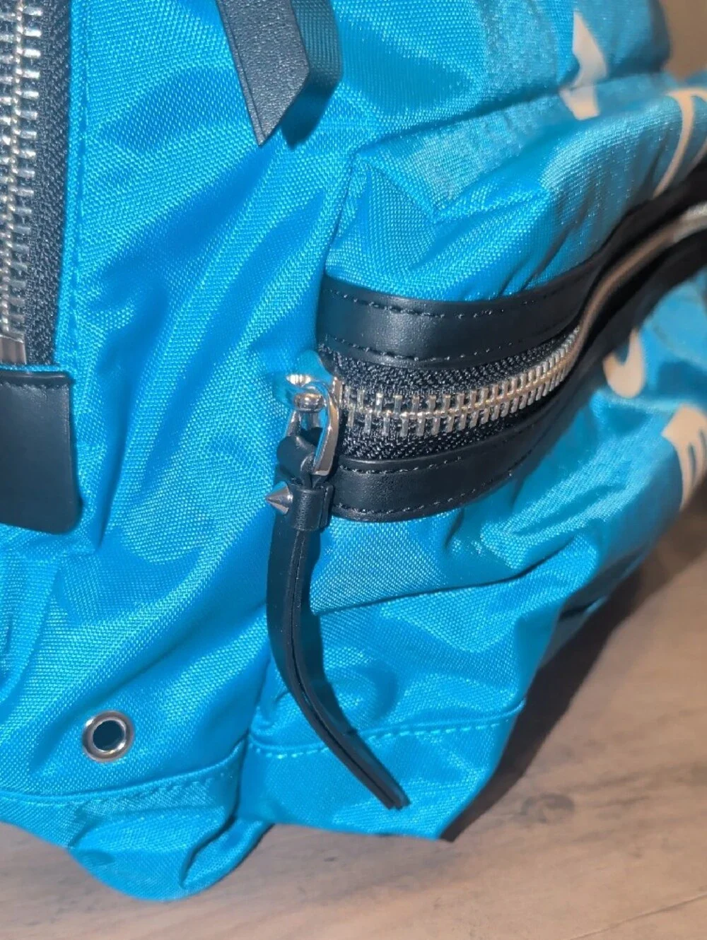 Marc Jacobs Bright Blue Logo Nylon Backpack with White Lettering